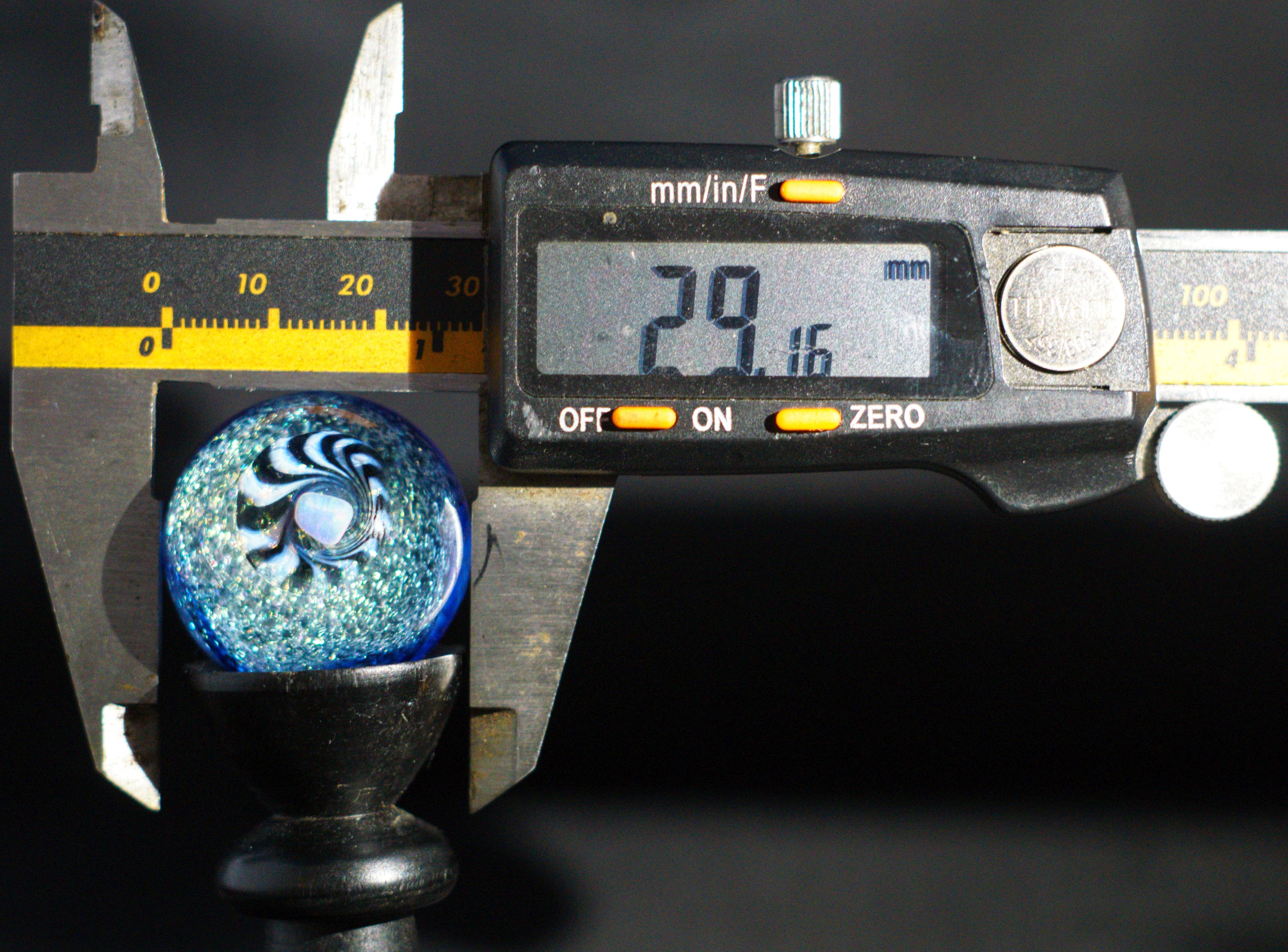 Opal Over Black and White Marble 29mm